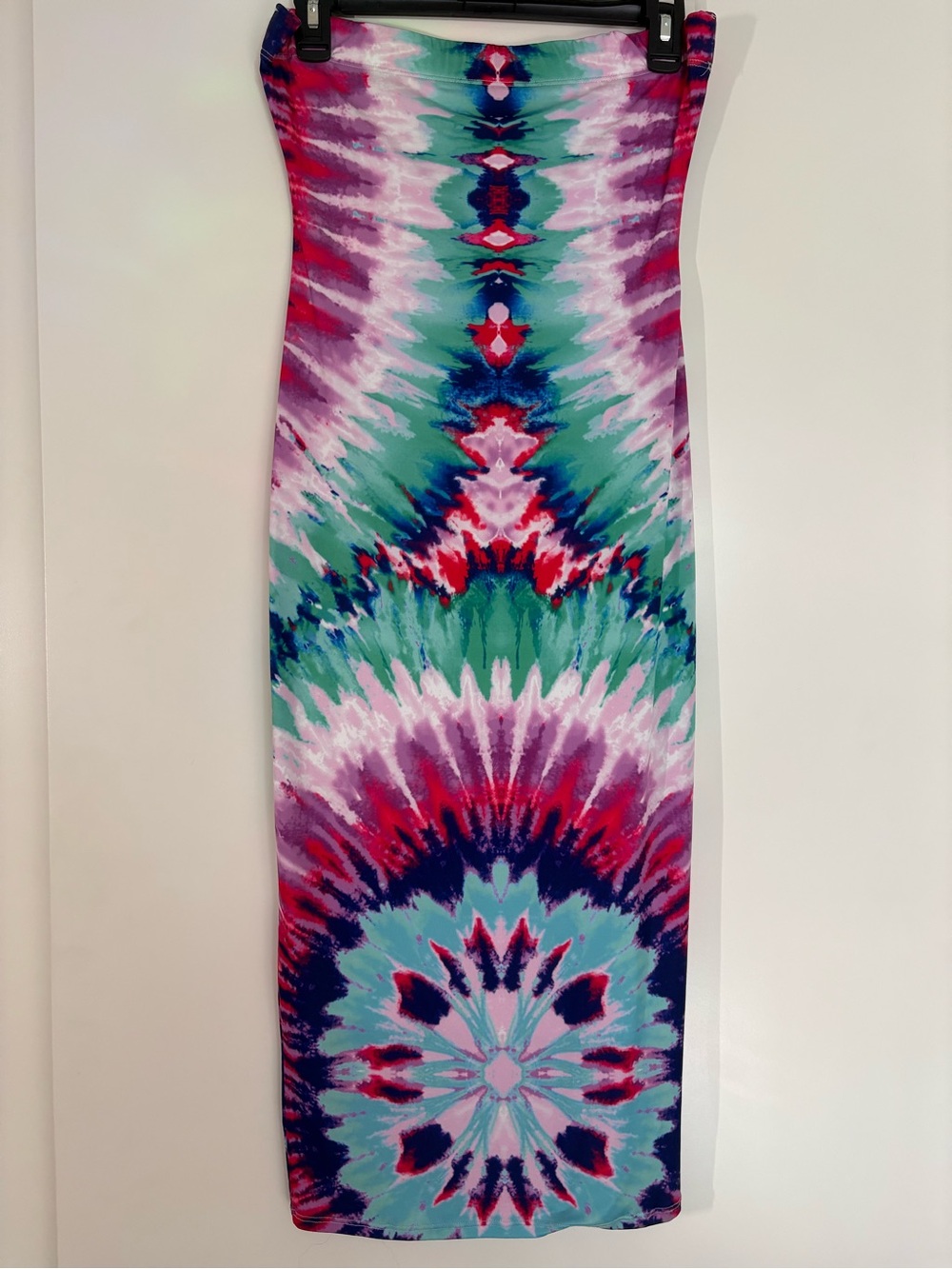 Tie Die Strapless Midi Bodycon Dress
